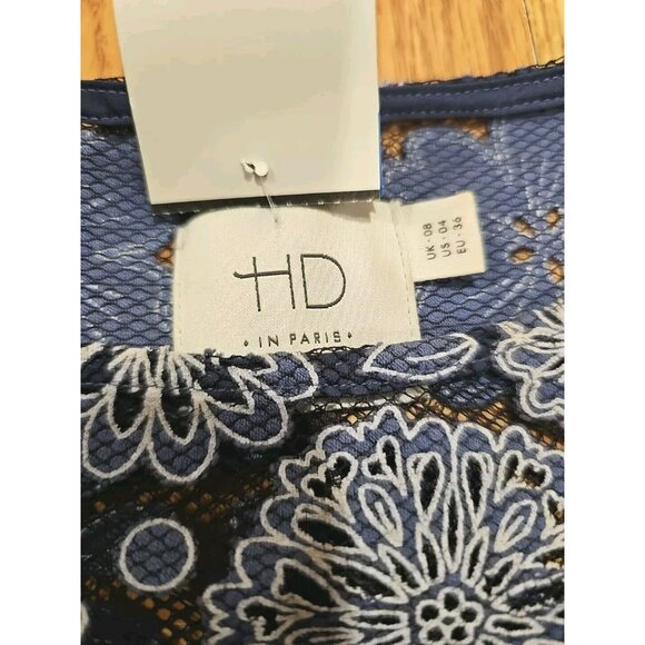 Anthropologie HD In Paris Top Women Sz 4 Blue Lace Peasant Sheer Fairy Woodland - Picture 6 of 6